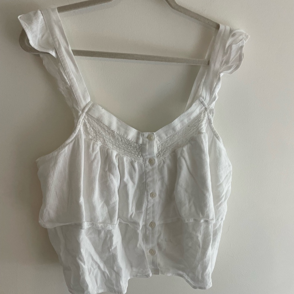 American Eagle Outfitters White Ruffled Tank Top